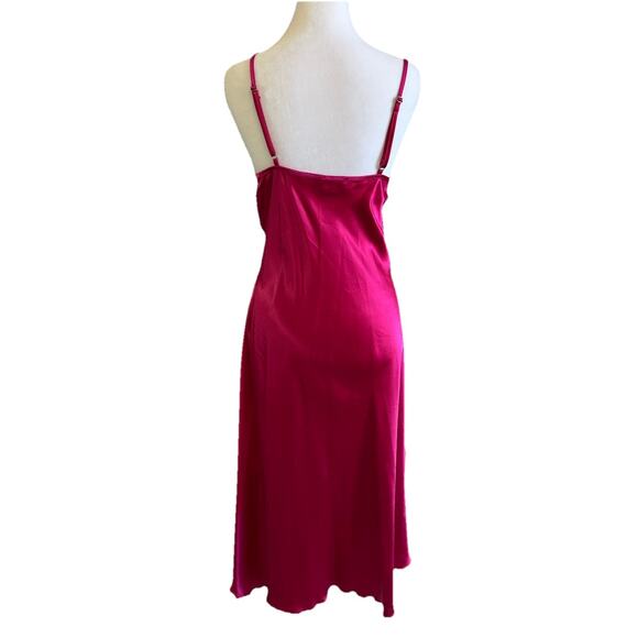 Y2K BEBE Womens Maxi Slip Dress XL Satin Burgundy Pink Whimsigoth Babydoll Prom - Picture 6 of 11